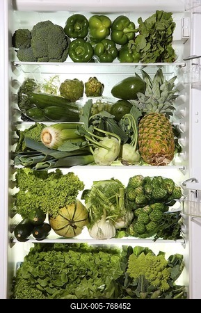 Fridge filled with different kinds of vegetables and fruit-stock-foto