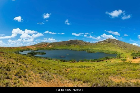 Rano Raraku crater lake, Rapa Nui National Park, Unesco World Heritage Site, Easter Island, Chile-stock-foto