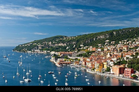 Villefranche sur mer, Nice, harbour, cruise, cruise port, port city, Mediterranean, blue sky, travel, holiday, overview, Cote d'azur, France-stock-foto