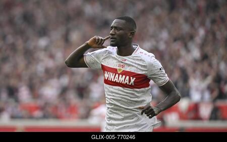 Goal celebration Serhou Guirassy VfB Stuttgart (09) Gesture, Gesture, MHPArena, MHP Arena Stuttgart, Baden-Württemberg, Germany-stock-foto