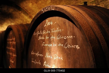 Old wine barrels in a wine cellar, Loisium World of Wine, Langenlois, Kamptal, Wachau, Lower Austria, Austria, Europe-stock-foto