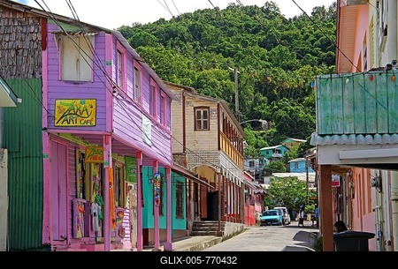 Lane with typical houses in the village, Soufriere, St. Lucia, Lesser Antilles, West Indies, Caribbean-stock-foto