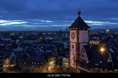 Night panorama, Freiburg, Baden-Wuerttemberg, Germany, Europe-stock-foto