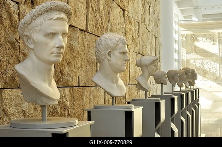 Portrait busts, Augusto, Agrippa, Ottavia Minore, Augustae Ara Pacis Museum, Rome, Lazio, Italy, Europe-stock-foto