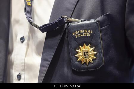 Criminal Investigation Department (Kripo) badge of the Baden-Württemberg Criminal Investigation Department, the K case improves the recognisability of civilian police officers in the field, Stuttgart, Baden-Württemberg, Germany-stock-foto
