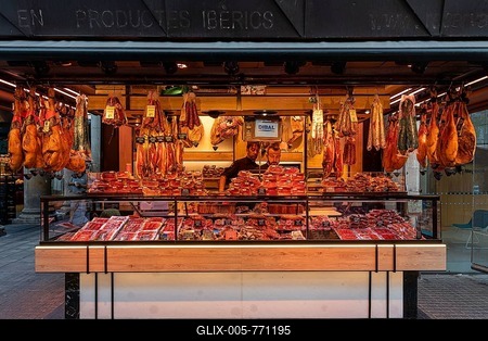 Market stall in the La Rambla market hall, Mercat de la Boqueria, Barcelona, Catalonia, Spain-stock-foto