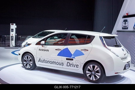 Nissan Leaf, outfitted as an autonomous drive vehicle, North American International Auto Show, Detroit, Michigan, USA-stock-foto