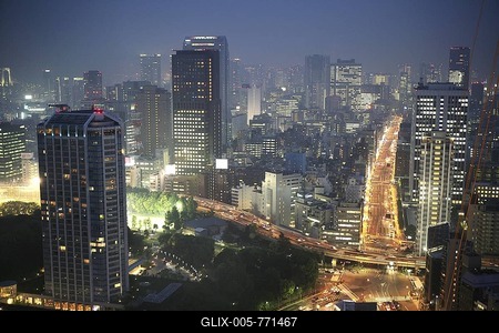 View from Tokyo Tower, Daimon and Shiba district at night, Tokyo, Japan, Asia-stock-foto