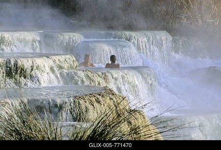 Thermal baths, Travertin waterfalls, Cascate del Molino, Saturnia, Province of Grosseto, Tuscany, Italy, Europe-stock-foto
