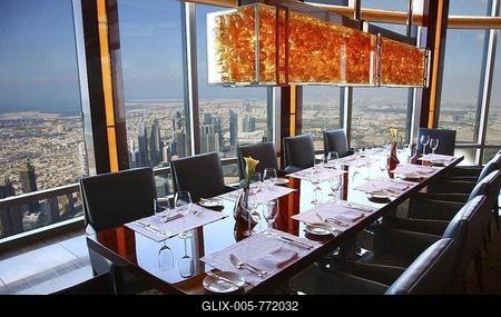 Restaurant Atmosphere, the highest restaurant in the world, on the 122nd Floor, 422 meters high, Burj Khalifa, Dubai, United Arab Emirates, Middle East-stock-foto