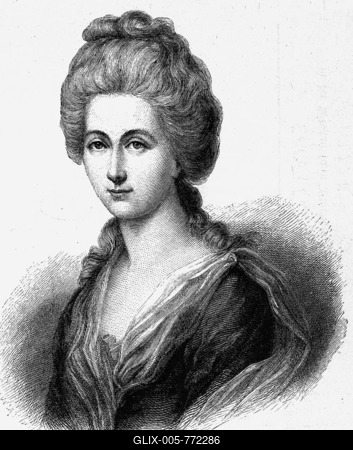 Charlotte Sophie Henriette Kestner, née Buff (1753-1828), antetype of "Lotte" in "Leiden des Werther" von J.W. von Goethe, steel engraving, before 1880-stock-foto