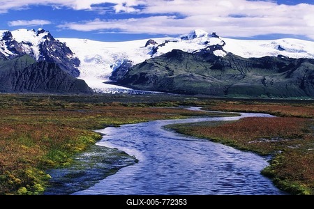 Vatnajoekull Glacier and glacial stream, Iceland, Atlantic Ocean-stock-foto