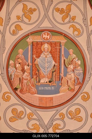 Ceiling painting of Pope Leo IX. in the Chapel of St. Leo, Eguisheim, D駱artement Haut-Rhin, Alsace, France-stock-foto