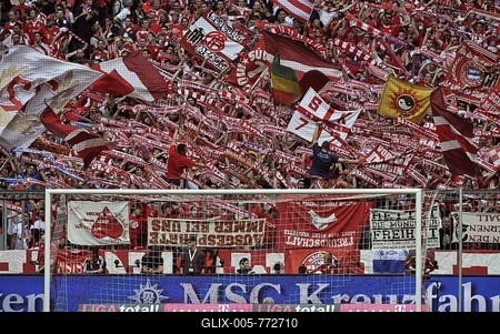 Fan block, fan curve of FC Bayern Muenchen supporters, Allianz Arena, Munich, Bavaria, Germany, Europe-stock-foto