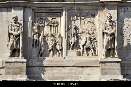 Statues of captive Dacians, Attica reliefs, Arch of Constantine, Piazza del Colosseo, Rome, Lazio, Italy, Europe-stock-foto
