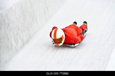 Skeleton rider on the ice track, St Moritz, Engadin, Grisons, Switzerland-stock-foto