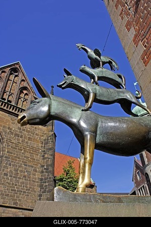Statue of the Bremer Stadtmusikanten or Town Musicians of artist Gerhard Marcks, Bremen, artist Gerhard Marcks, Bremen, Germany, Europe-stock-foto