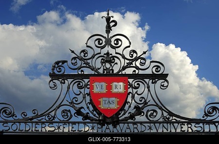 Ironwork above the iron gate to the Soldiers Field Stadium, Harvard University, Allston, Boston, Massachusetts, USA-stock-foto