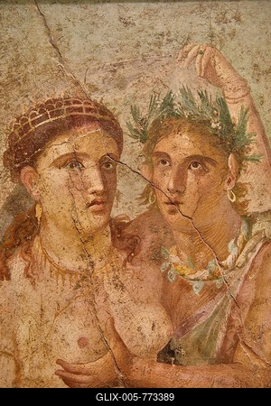 Erotic wall painting of Satiro and Menade, Casa di Lucio Cecilio Giocondo in Pompeii, Museo Archeologico Nazionale, Naples, Campania, Italy-stock-foto
