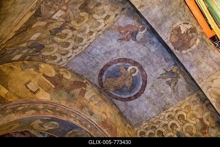 Assumption Cathedral, Uspensky Cathedral, Frescoes by Andrey Rublev and Daniil Cherny, Monument of Russian architecture of the XII century, Vladimir, Russia-stock-foto