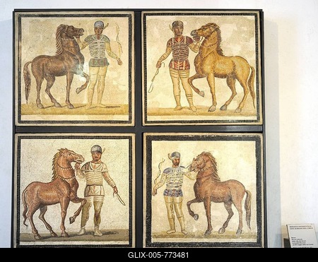 Mosaic with charioteers in the Palazzo Massimo, National Museum of Rome, Lazio, Italy, Europe-stock-foto