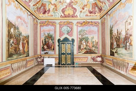 Rococo fresco by Domenico Carella, Sala della Bibbia, Palazzo Ducale, Martina Franca, Valle d'Itria, Apulia, Italy-stock-foto