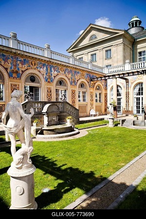 Ornamental courtyard, Regentenbau, Bad Kissingen, Bavaria, Germany, Europe-stock-foto