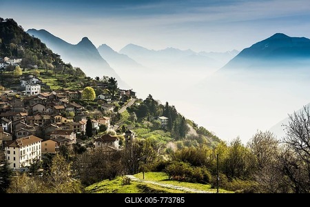 Village of Brč, Monte Brč, Lugano, Lake Lugano, Lago di Lugano, Canton Ticino, Switzerland-stock-foto
