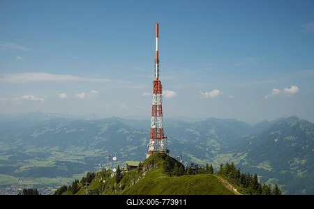 Transmission tower of the Bayerischer Rundfunk or Bavarian Broadcasting, Grünten, 1738m, Iller, Allgäu Alps, Oberallgäu district, Allgäu, Bavaria, Germany-stock-foto