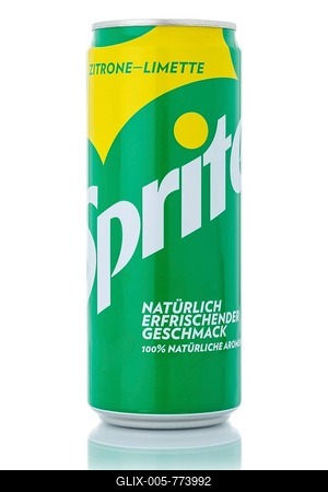 Sprite lemon lemonade soft drink beverage in beverage can cutout on white background, Germany-stock-foto