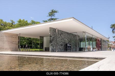 Pavelló Mies Van Der Rohe, Barcelona Pavilion, Exhibition Pavilion of the German Reich at the Worlds Fair 1929, Barcelona, Spain-stock-foto
