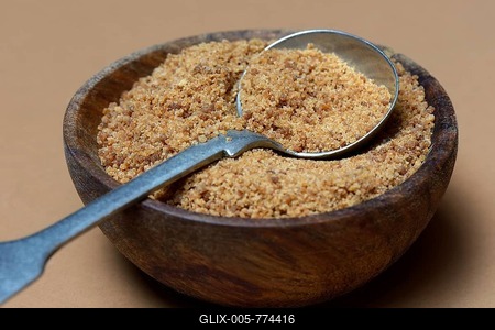Coconut blossom sugar in shell-stock-foto