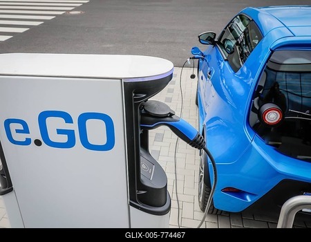 E.GO Life electric car fills up with electricity at the electric charging station, Aachen, North Rhine-Westphalia, Germany-stock-foto