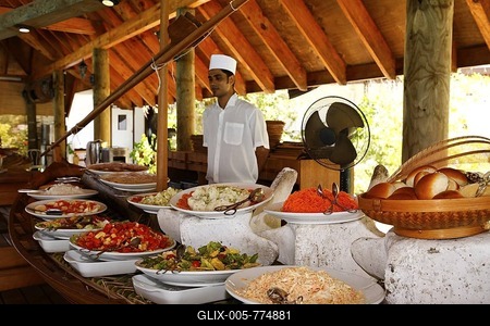 Buffet with cook, Maldive island, South Male Atoll, Maldives, Achipelago, Asia, Indian Ocean-stock-foto
