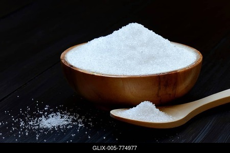 Birch sugar in bowl and spoon, xylitol, xylitol-stock-foto