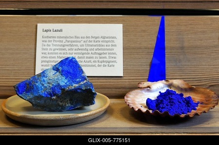 Lapis lazuli, blue shiny mineral mixture for the production of paints, Albrecht Duerer House, historic center, Nuremberg, Middle Franconia, Bavaria, Germany-stock-foto