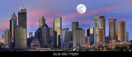 View of Sydney Cove with a full moon, Circular Quay, harbor, Sydney skyline, Central Business District, Sydney, New South Wales, Australia-stock-foto