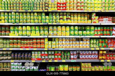Shelves with canned food, self-service, food department, supermarket, Germany, Europe-stock-foto