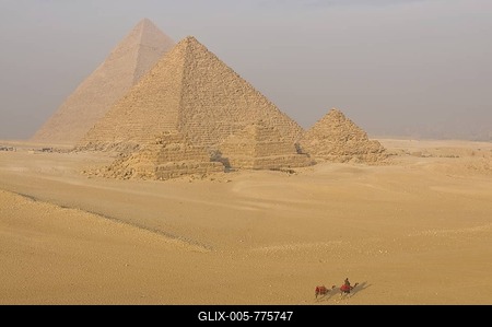 Pyramids of Giza, camel rider in front, Egypt, Africa-stock-foto