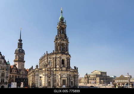 Palace Square with Hausmann Tower, Palace, Court Church and Semper Opera House, Old Town Dresden, Saxony, Germany-stock-foto