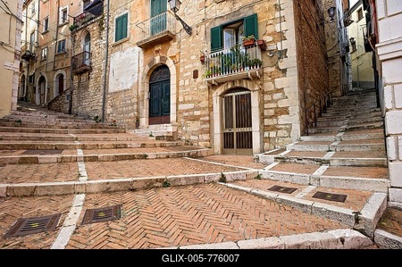 Narrow alleyways with stairs, birthplace of Francesco d' Ovidio, old town, Campobasso, Molise, Italy-stock-foto