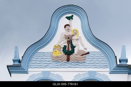 Gable, Historical Hotel Germania, Spa Architecture, Imperial Baths, Bansin, Usedom Island, Mecklenburg-Western Pomerania, Germany-stock-foto