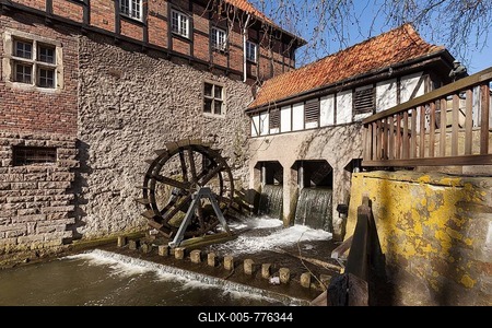Water mill, Lüdinghausen, Münsterland, North Rhine-Westphalia, Germany-stock-foto
