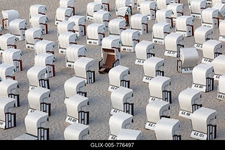 White beach chairs at the beach, Baltic seaside resort Sellin, island Rügen, Mecklenburg-Western Pomerania, Germany-stock-foto