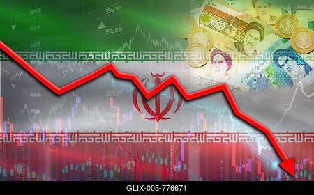 Iran financial fall on economy market. Iran financial crisis on economic graph-stock-foto