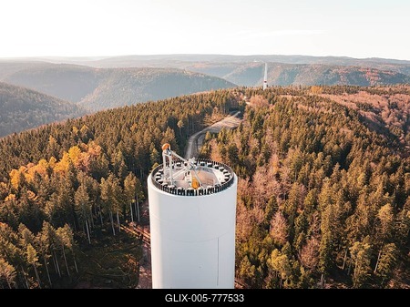 Breathtaking view from a wind turbine over an autumnal forest, wind turbine construction, Calmbach, Black Forest, Germany-stock-foto