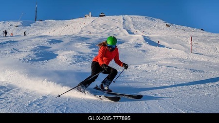 Skier descending a steep slope, black piste, Hohe Salve, SkiWelt Wilder Kaiser, Brixen im Thale, Tyrol, Austria-stock-foto