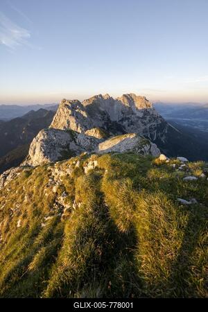 Sunset, mountain range, view from Schaffauer, Wilder Kaiser, Tyrol, Austria-stock-foto