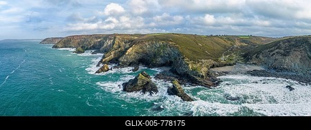 Panorama of Cliffs and Waves from a drone, St. Agnes Heritage Coast, Saint Agnes, Cornwall, England, United Kingdom-stock-foto