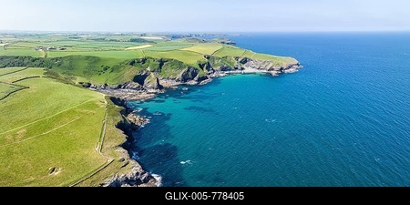 Aerial panorama of the coastline at Port Isaac, North Cornwall, England, United Kingdom-stock-foto